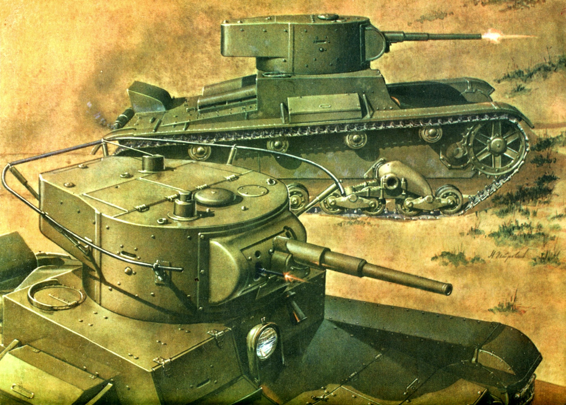 arte tanque dibujo segunda guerra mundial soviética t-26