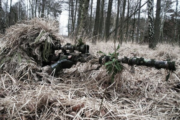 Sniper in ambush. Good disguise