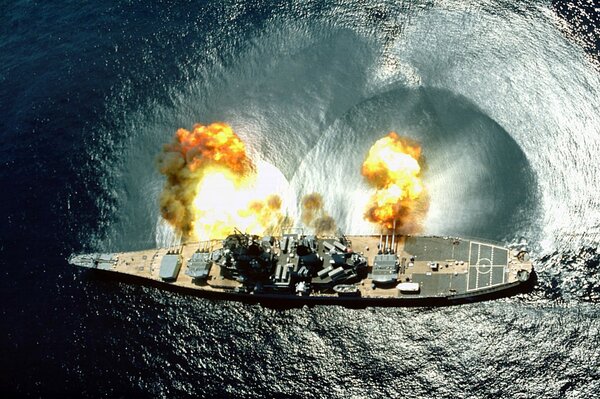 Battleship explodes top view