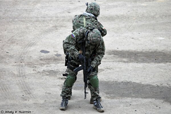 A fighter of the Russian special forces with a weapon