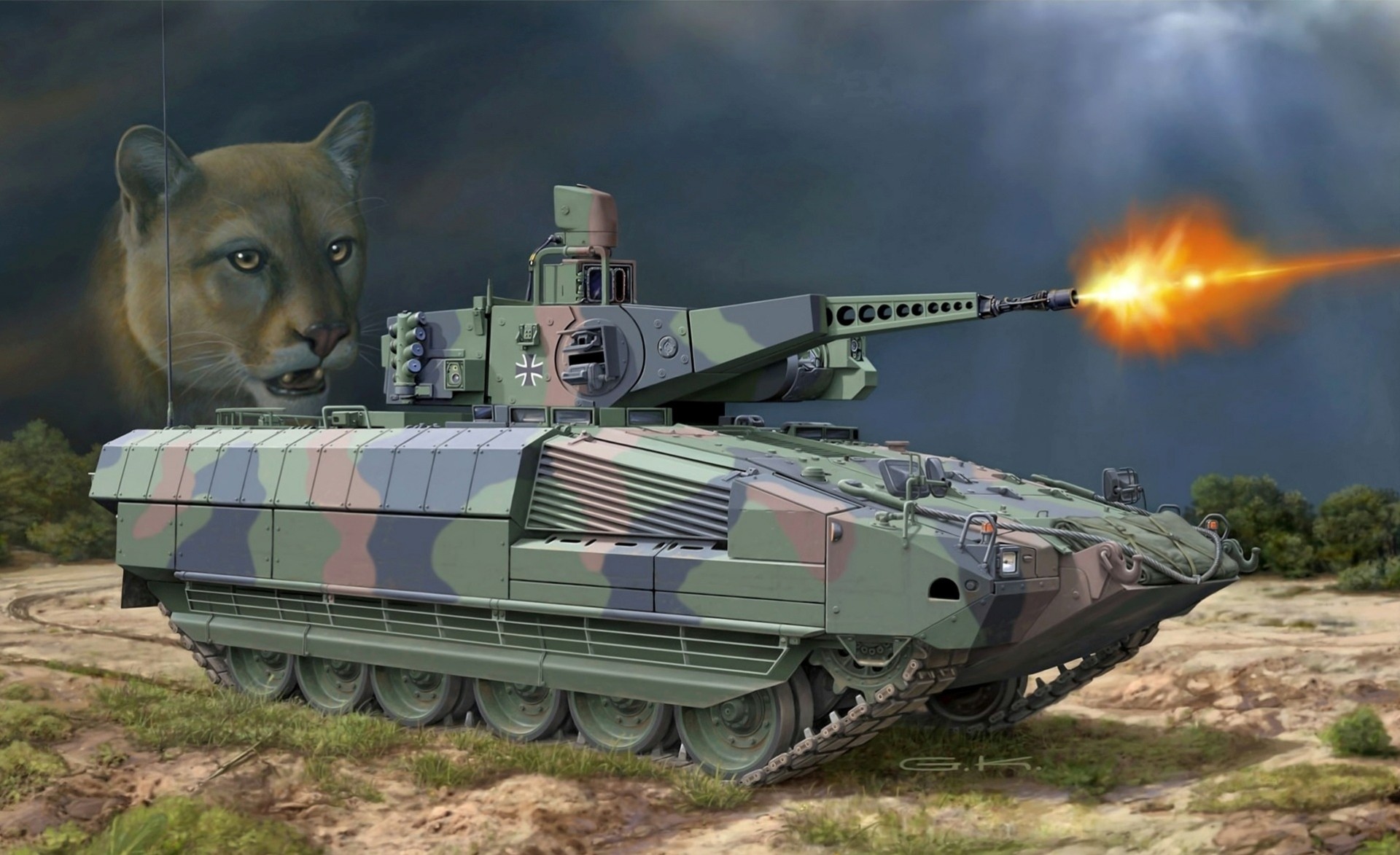 gatos arte familia puma figura infantería alemán blindado coche combate león de montaña