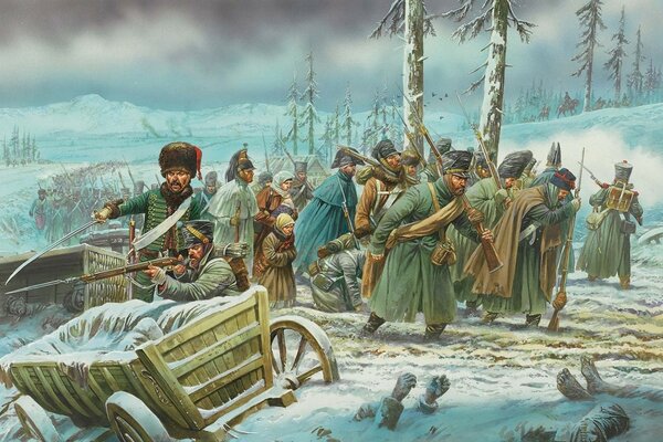 Рисунок зимовки французских войск во время войны 1812 года