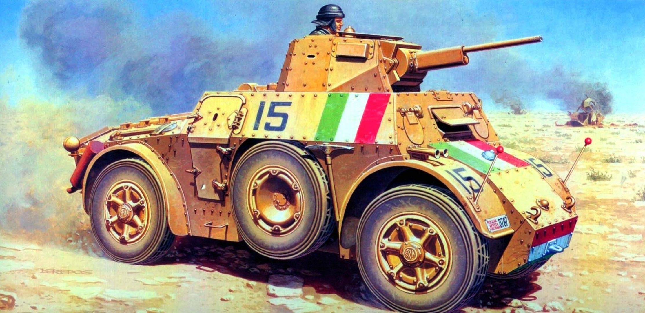 arte disegno torretta con pistola da 20 mm ab 41 italiano auto blindata ww2