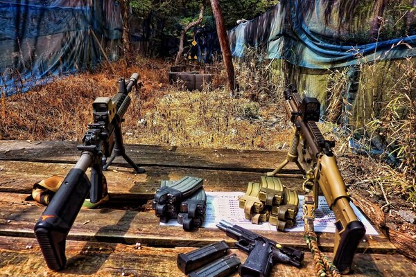 Des mitrailleuses pointées dans la forêt par l armée