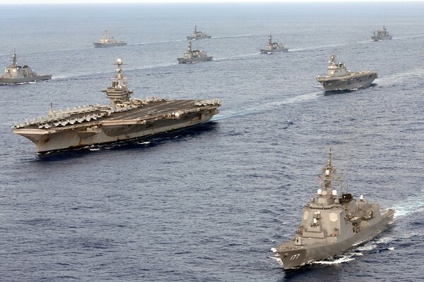 Many warships at sea