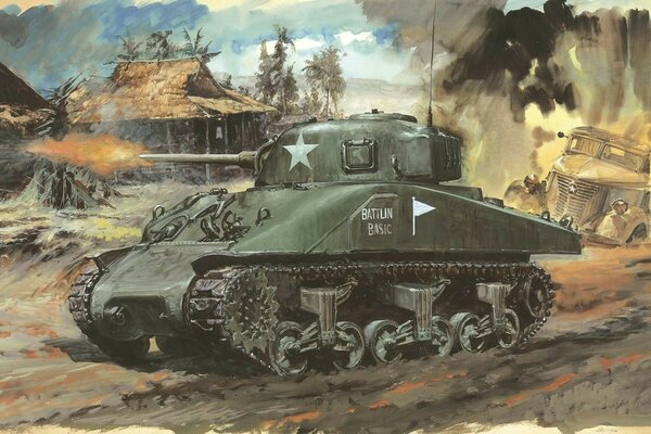 Drawing of a military tank