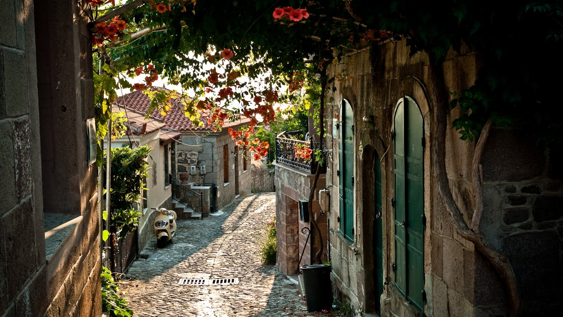 france town street bridge house