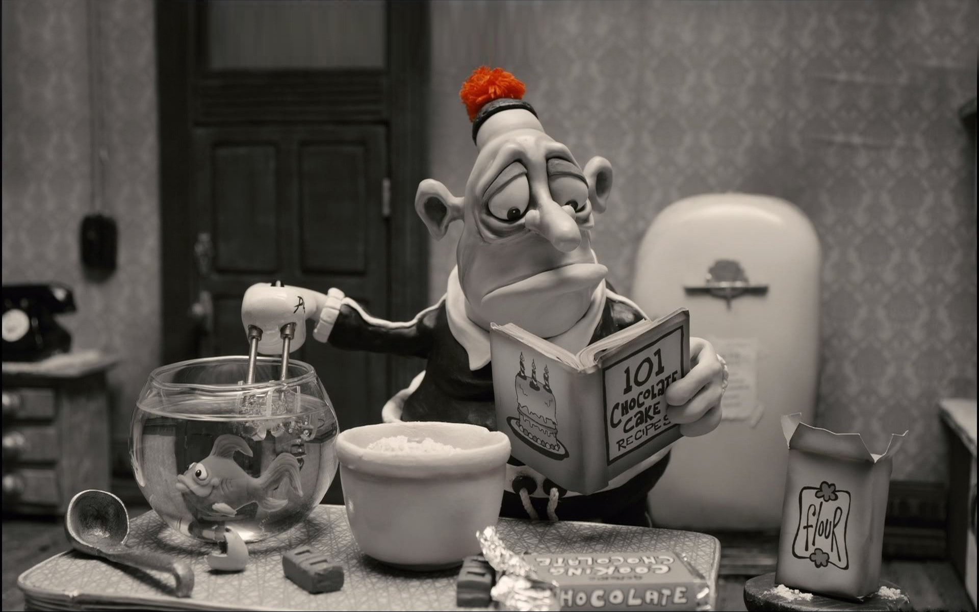 mary and max cook chocolate cake flour art fish cartoon funny