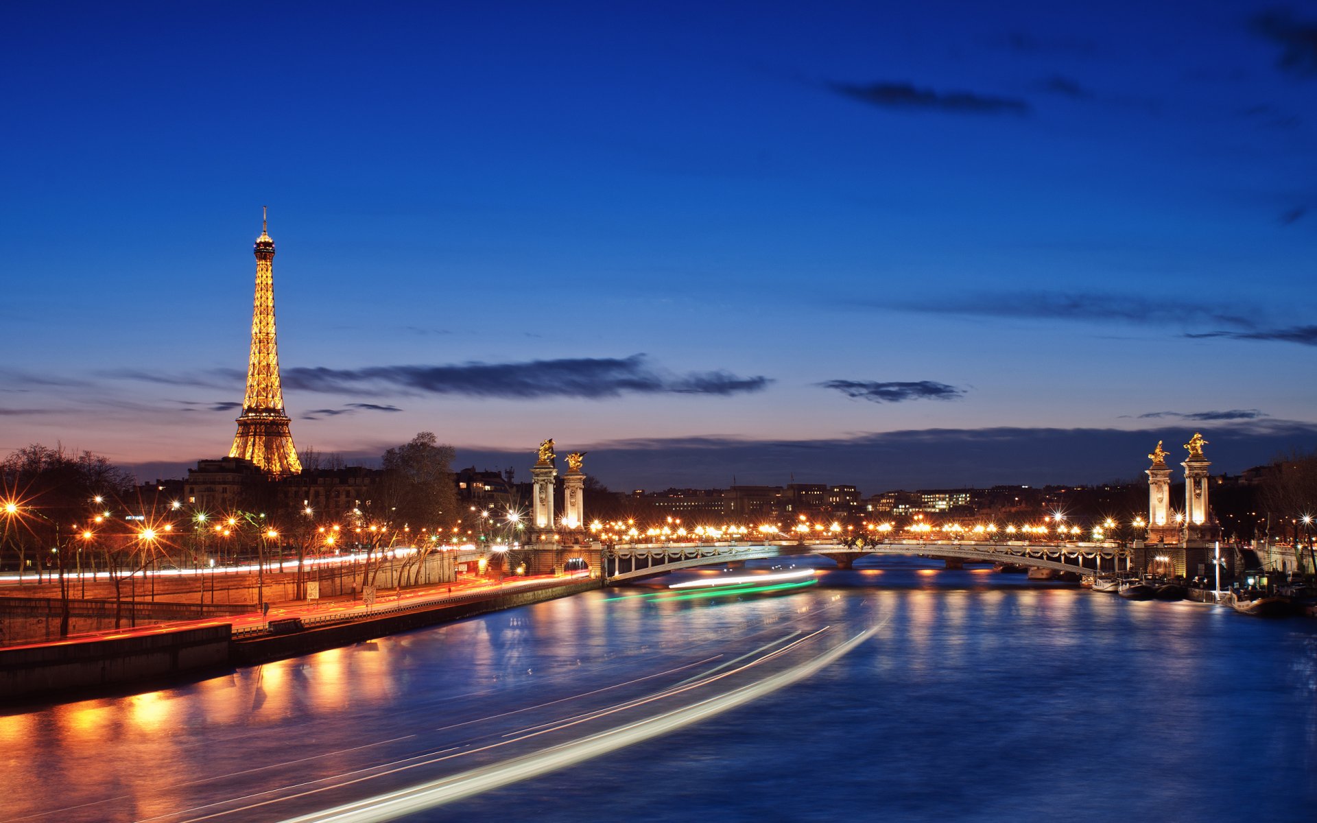 ciudad parís francia río noche luces