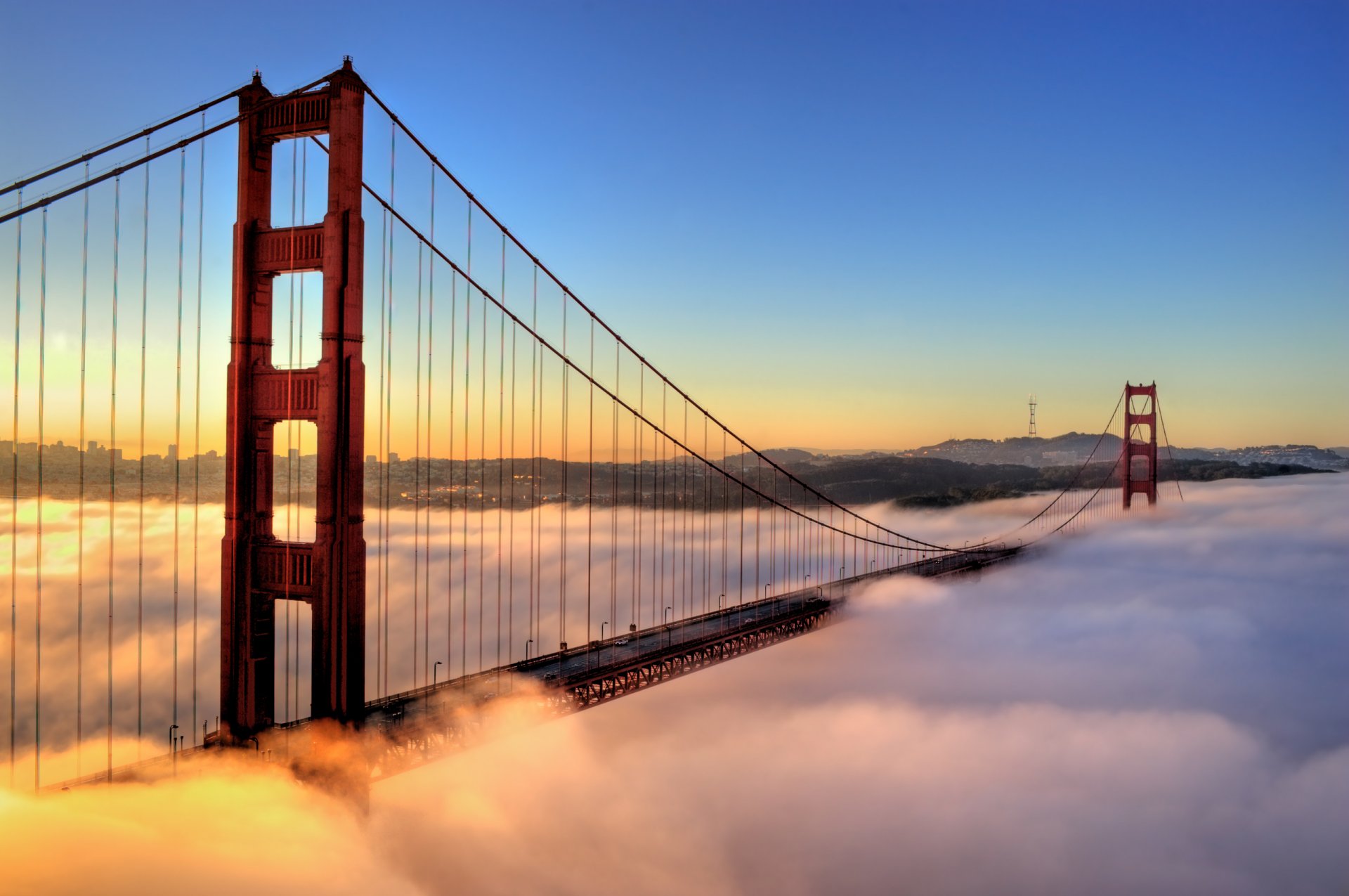 ciudad san francisco puente puerta de oro mañana niebla coches