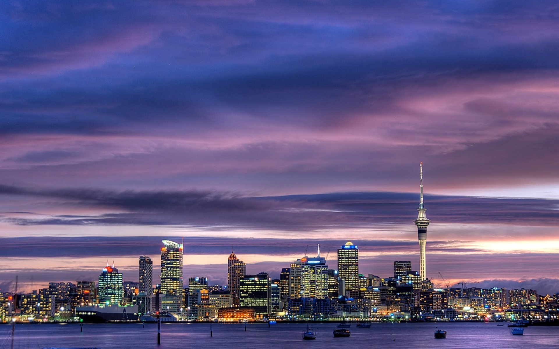 auckland city city center new zealand harbors sky sky tower skyscrapers harbor auckland tower lights twilight