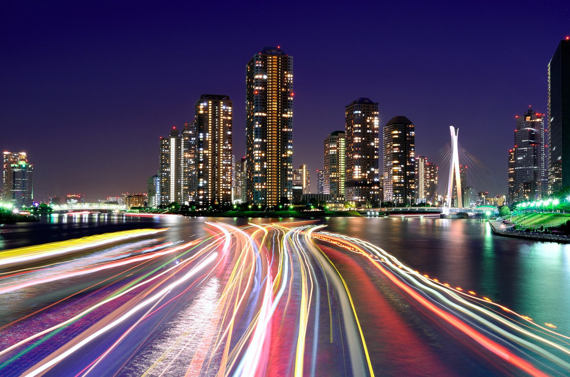 ciudad tokio japón noche noche luces hogar canales luz exposición