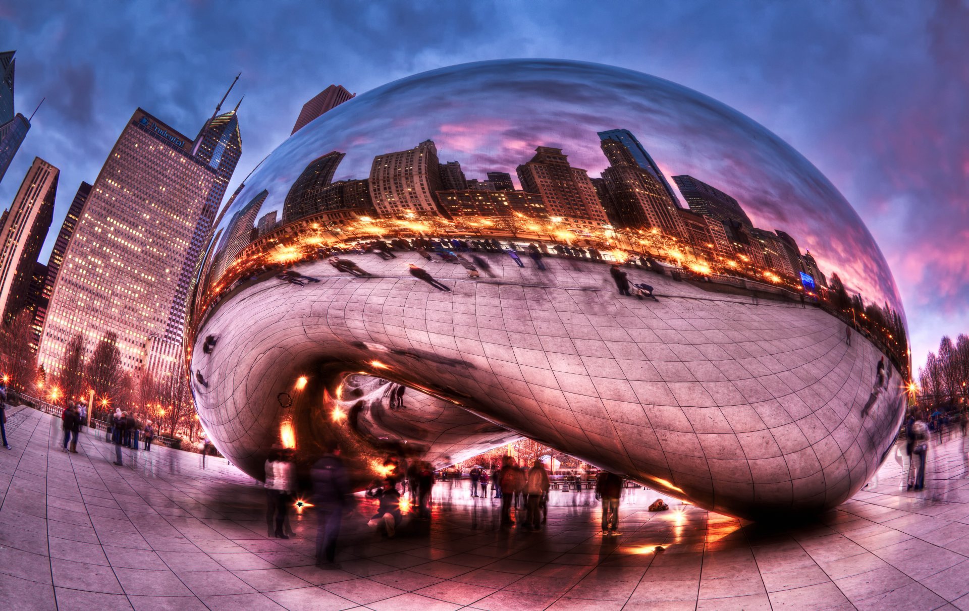 ciudad chicago millennium park gente nubes hdr exposición ojo de pez