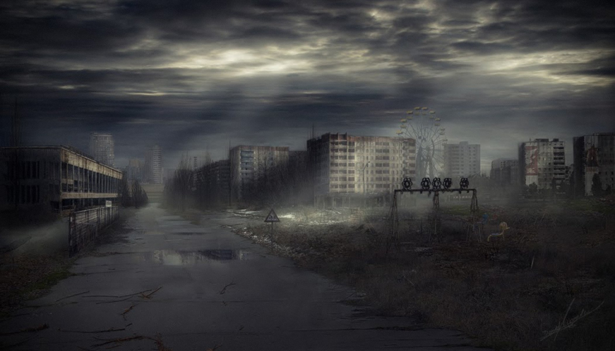 pripyat ciudad noche carretera ucrania