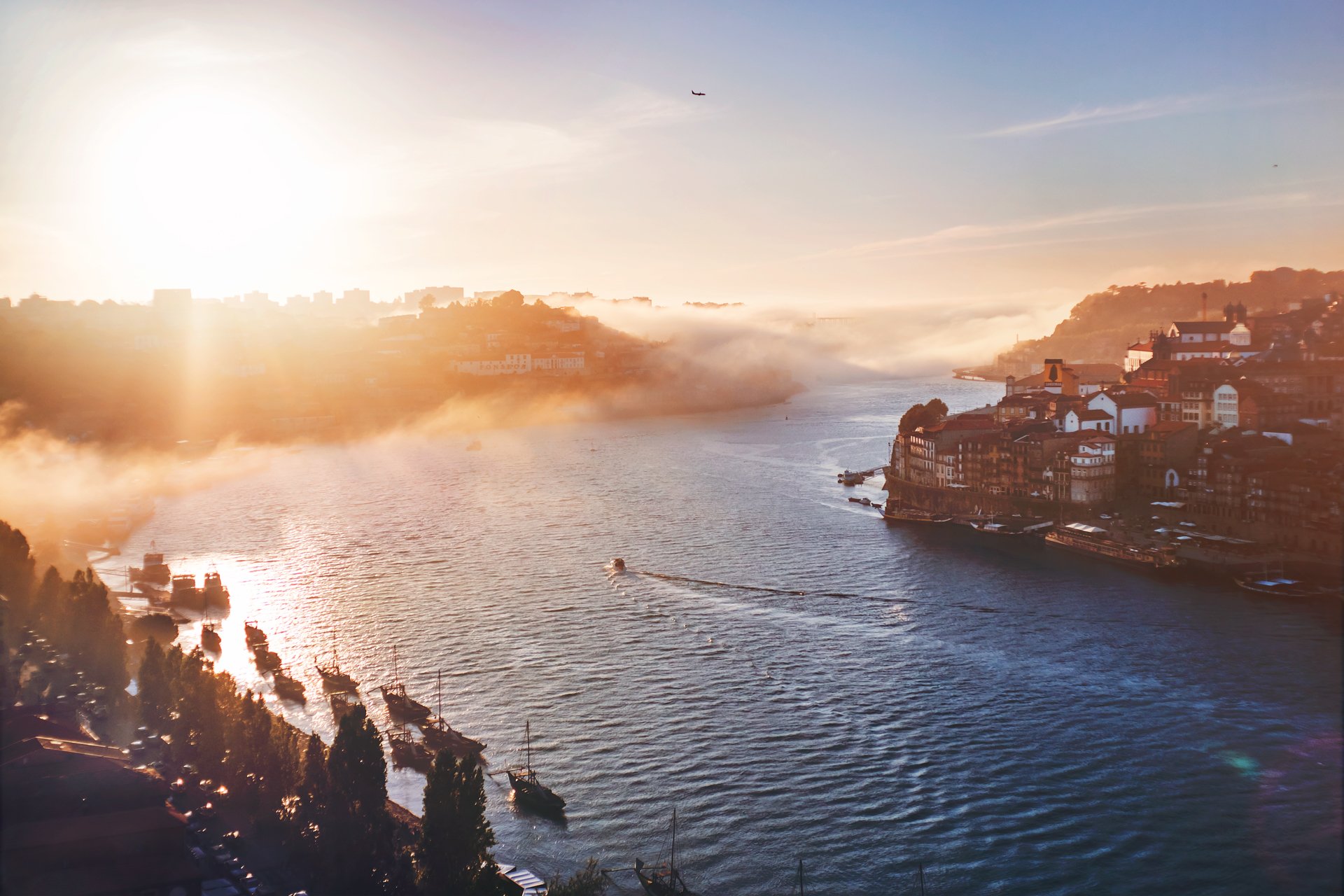 porto portugal mañana río niebla