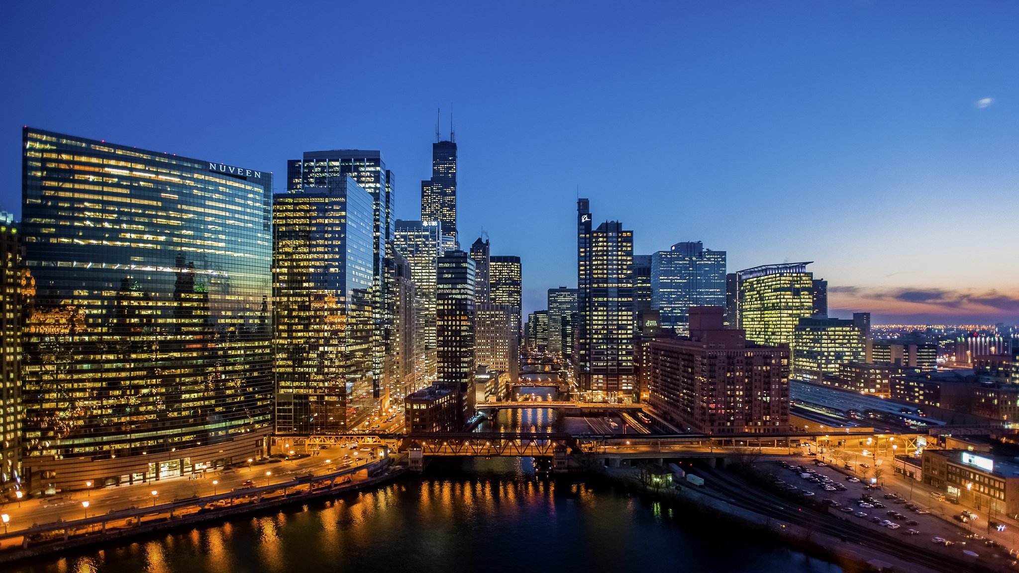 chicago illinois estados unidos ciudad noche rascacielos edificios puente