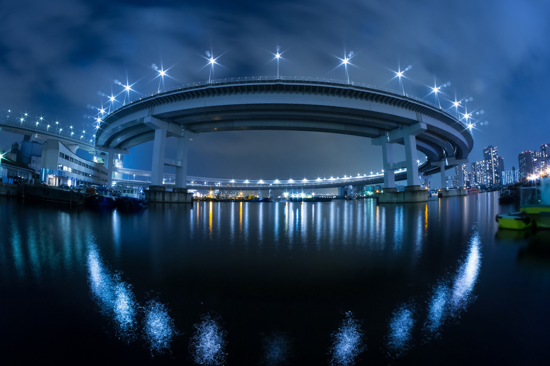 town japan bridge lights night