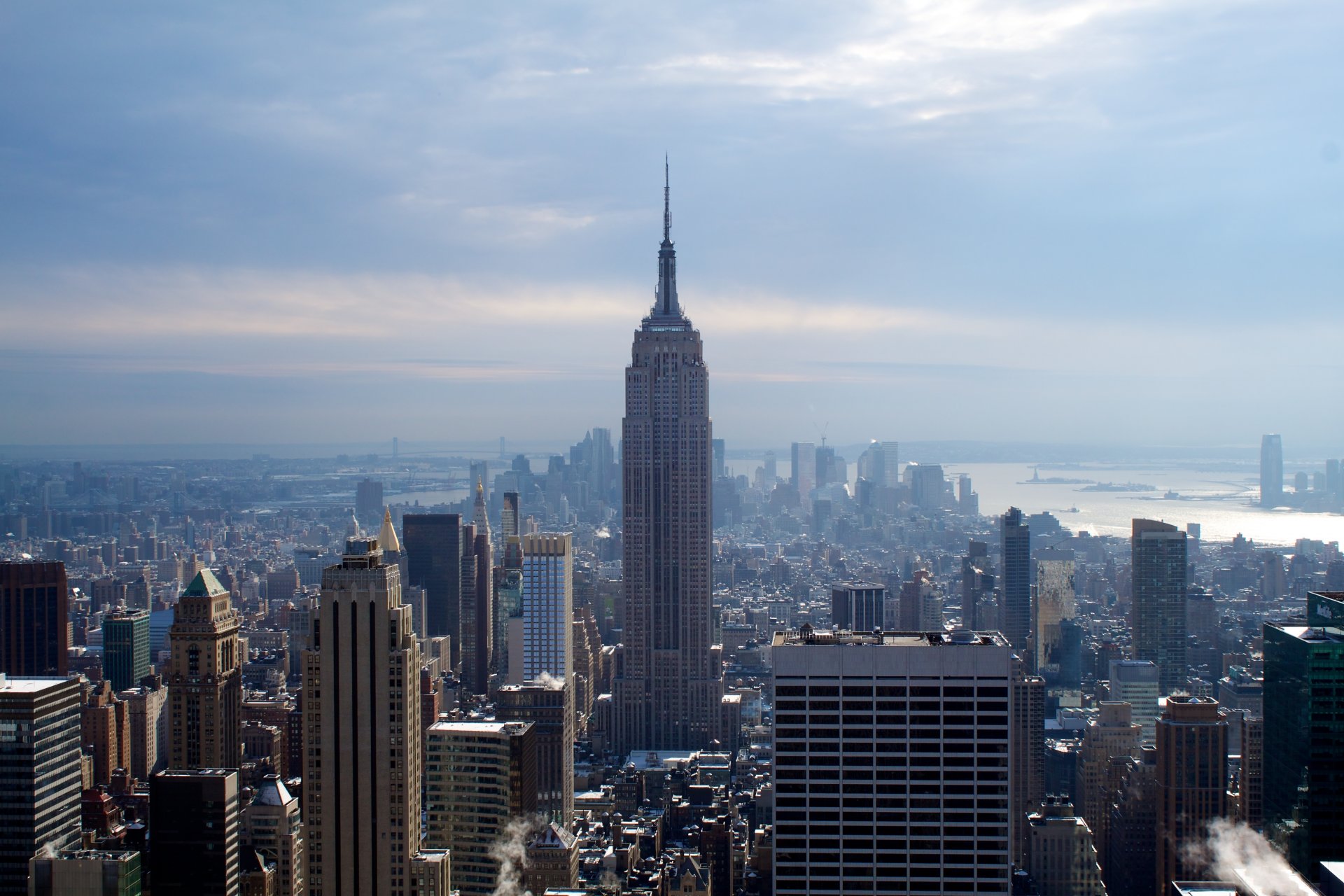 new york town city winter empire state building