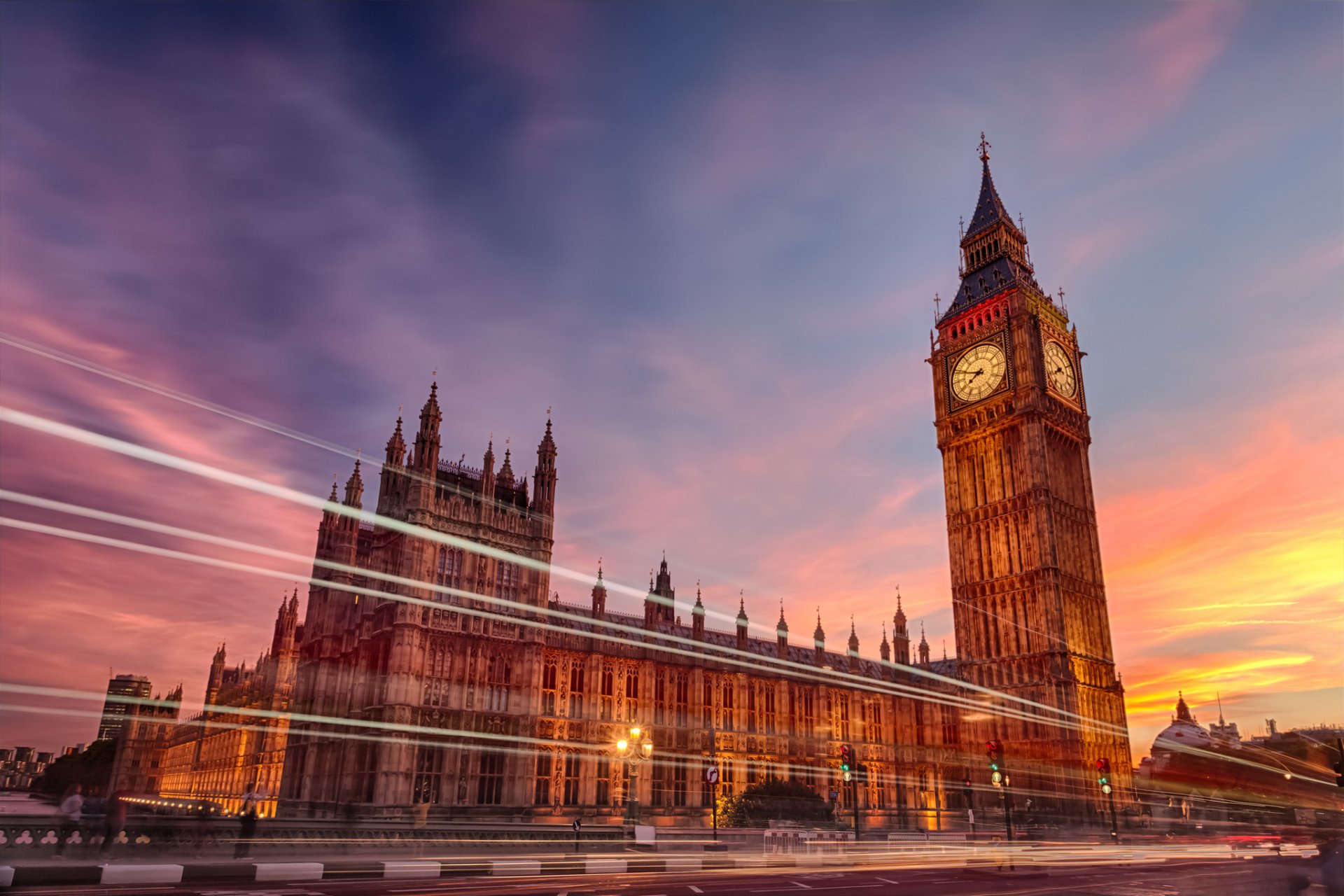 miasto londyn anglia big ben zegar wieczór ekspozycja światła