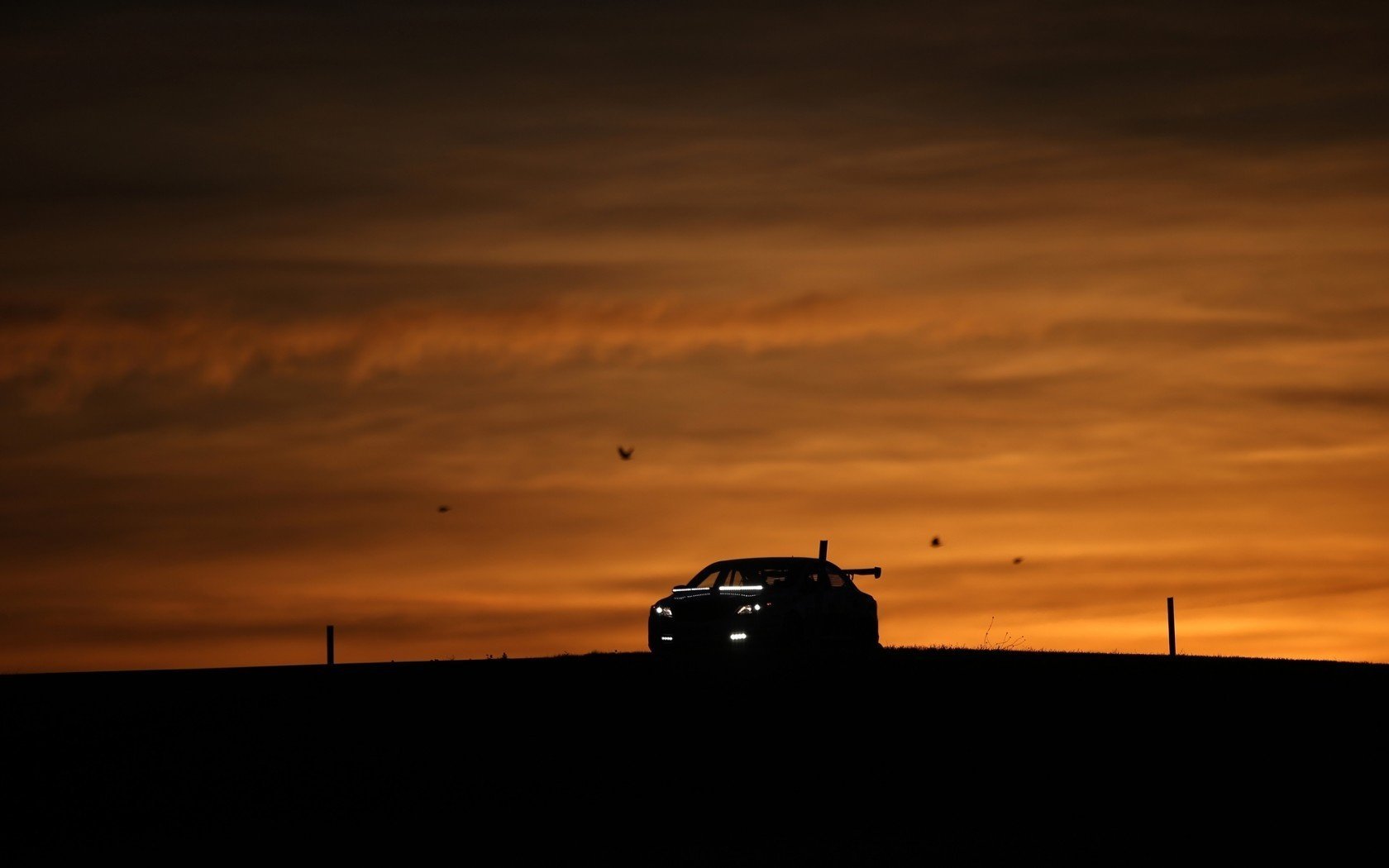 sonnenuntergang auto abend silhouette