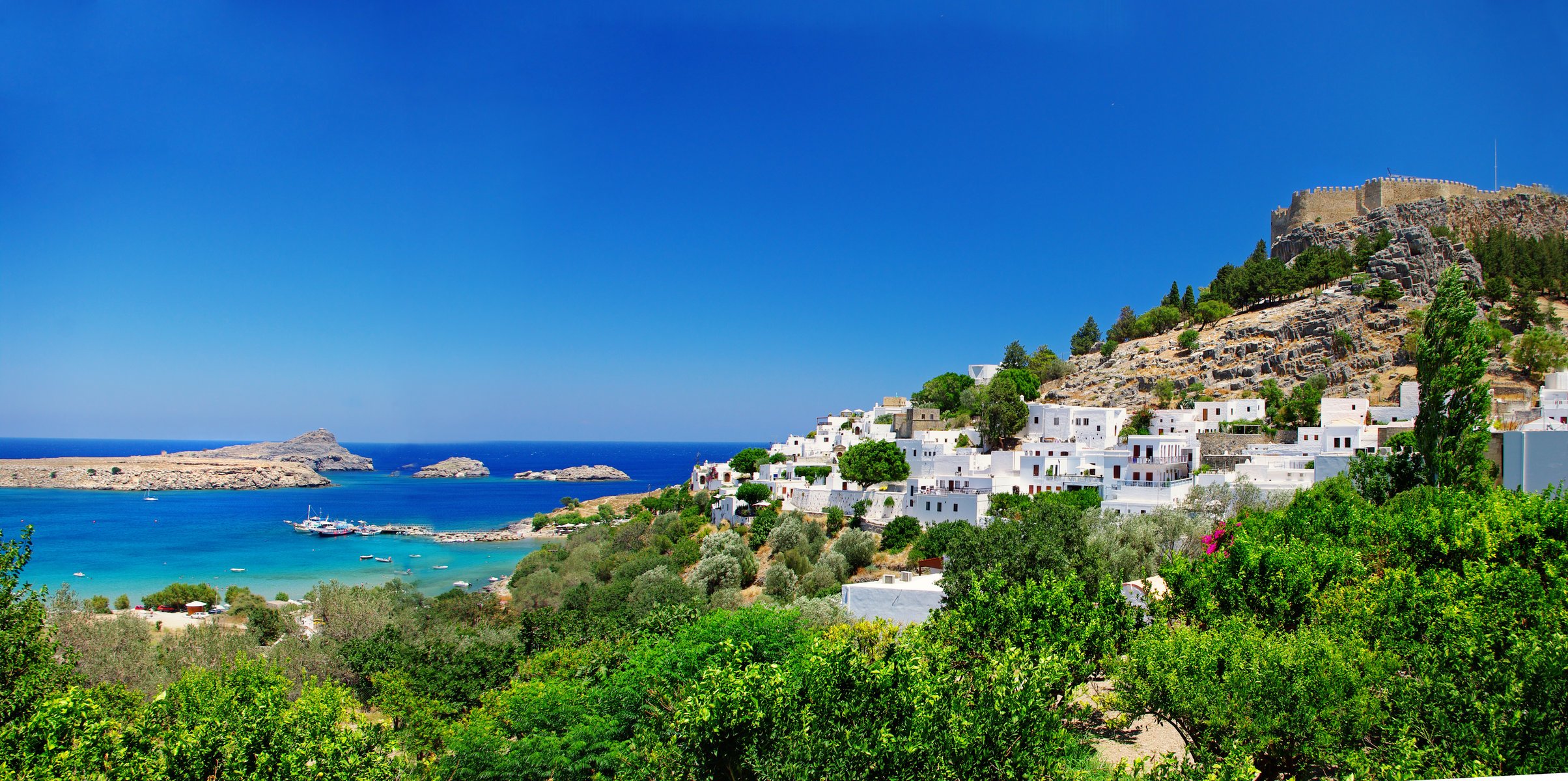 grèce forteresse côte maisons arbres nature