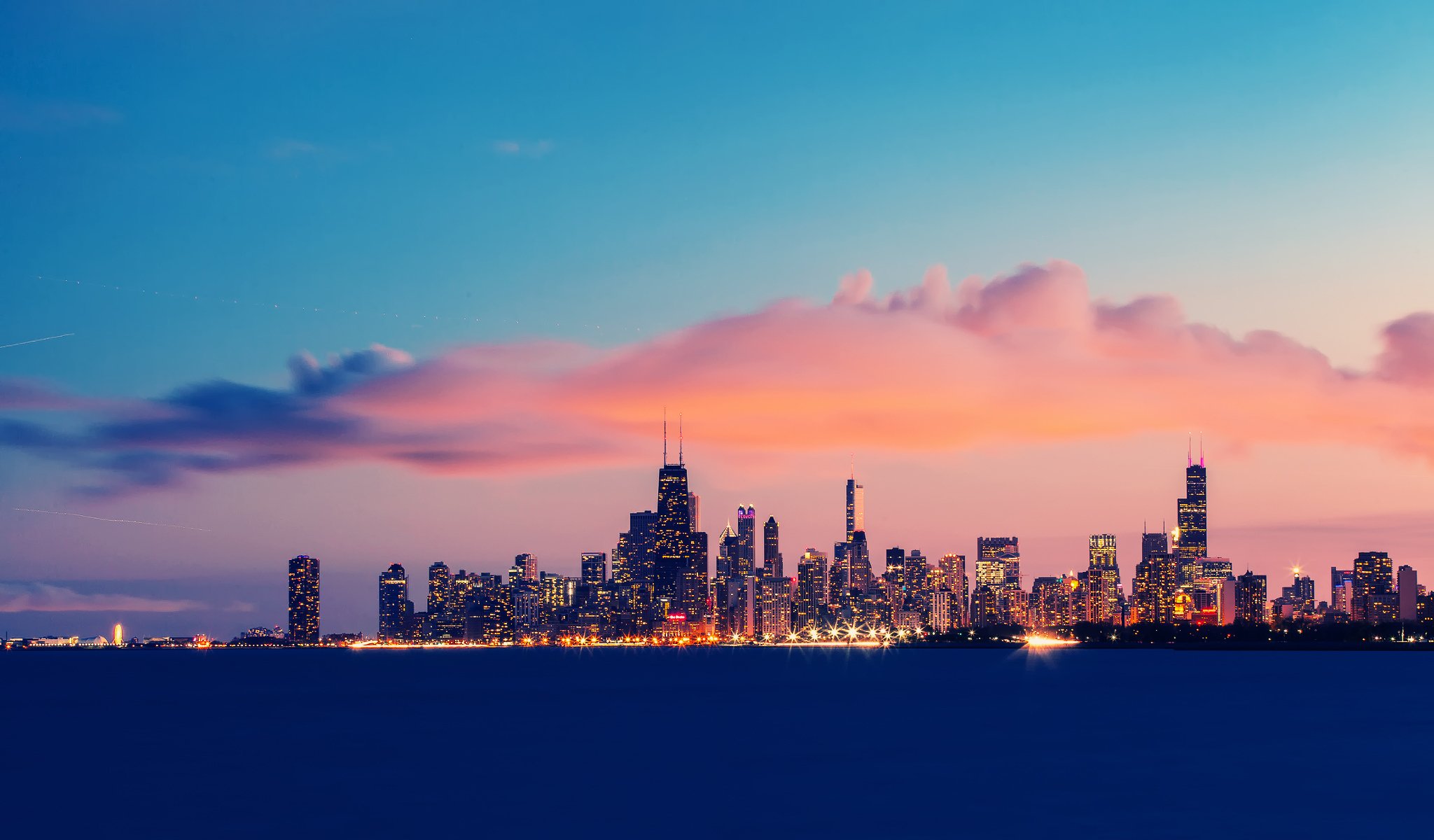 stati uniti illinois chicago lago michigan esposizione sera tramonto cielo nuvole