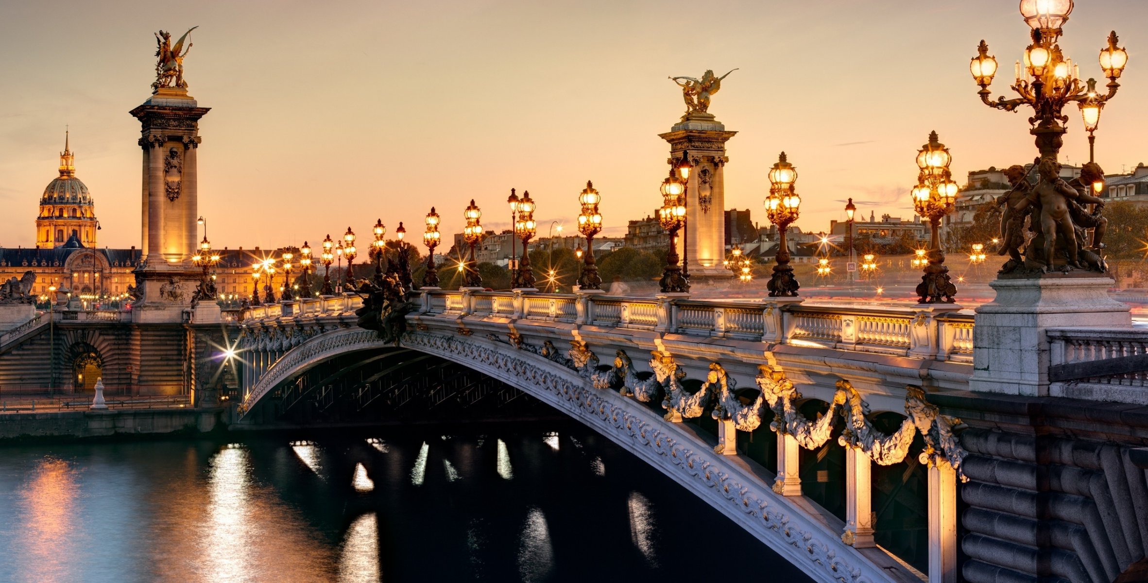 francia parís puente de alejandro iii ciudad río sena linternas luz noche