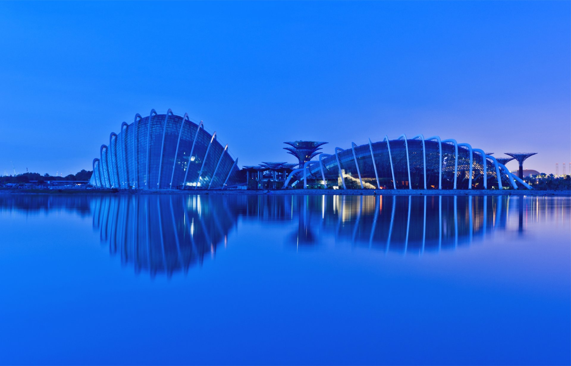 malasia singapur jardines de la bahía noche reflexión metrópolis luces iluminación bahía