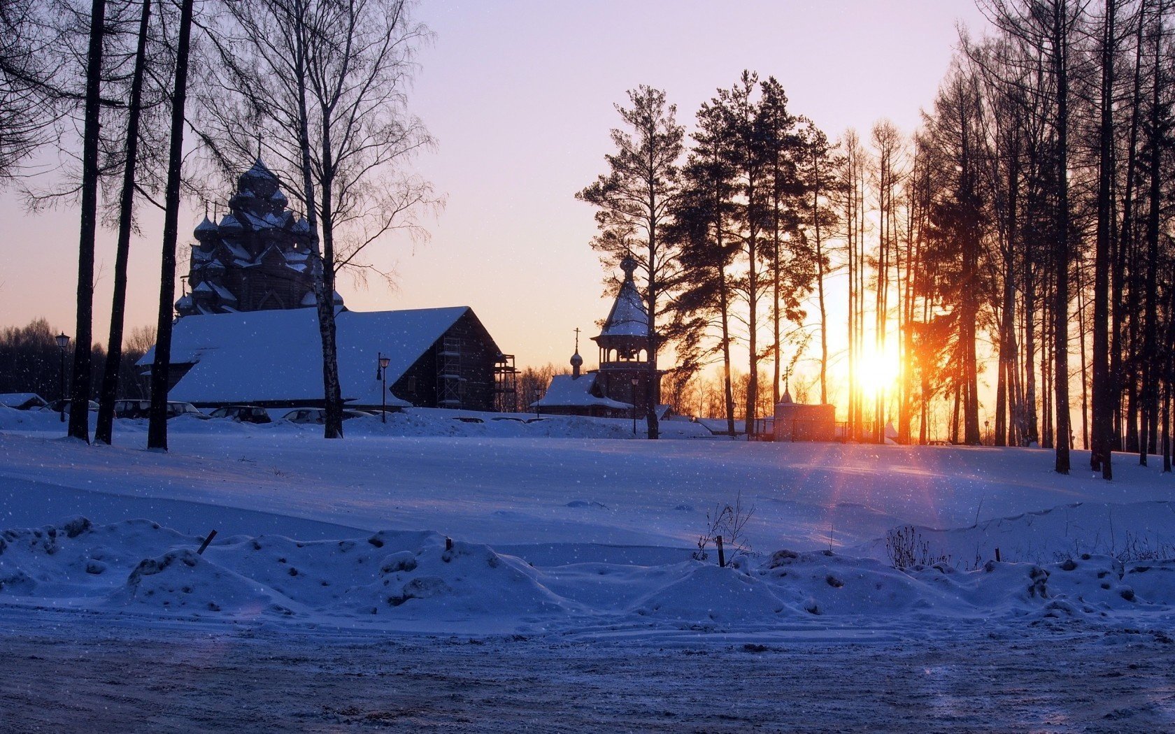 templo puesta de sol invierno