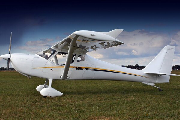 Avion à ailes blanches sur l herbe dans le champ