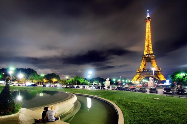 Paris at night with a view of the tower