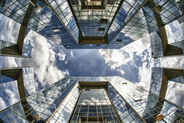 A look at the sky. Reflection of heavenly clouds