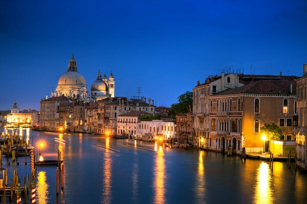 Canal Grande in Venice with dim lighting