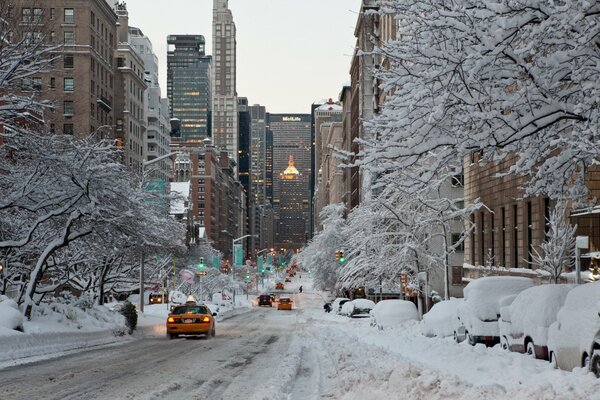 La ciudad Nevada de nueva York en invierno