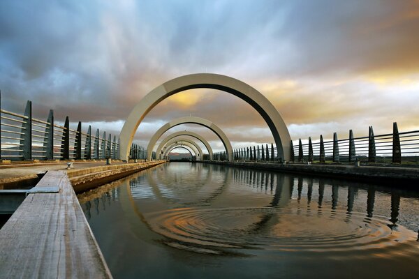 Modern urban landscape with bridge and river