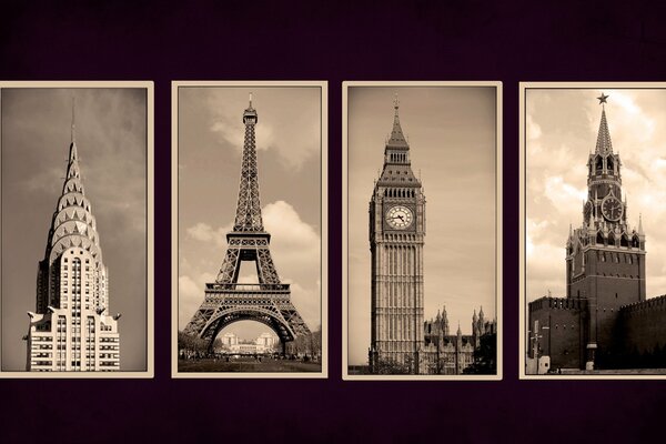 Collage of famous tower buildings