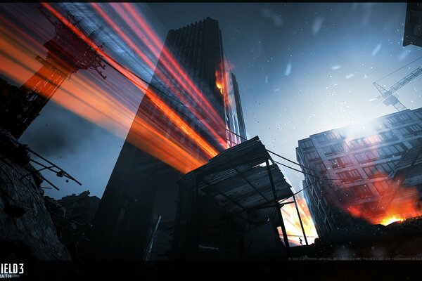 Battlefield 3. Coucher de soleil orange dans la ville