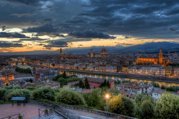 Panorama of Florence in the evening lights