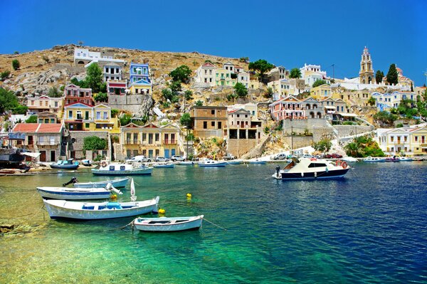 Boats on the Azure coast of Greece