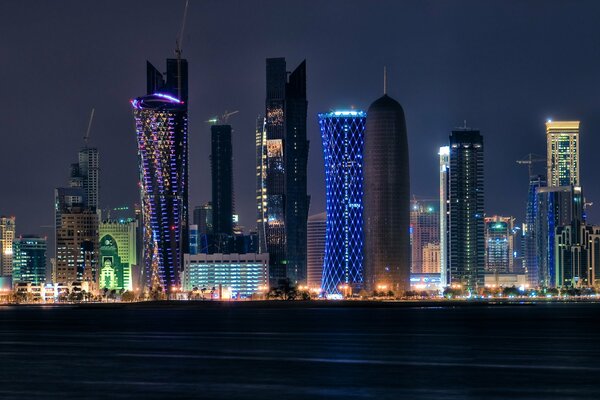 Lights of the city of Qatar at night