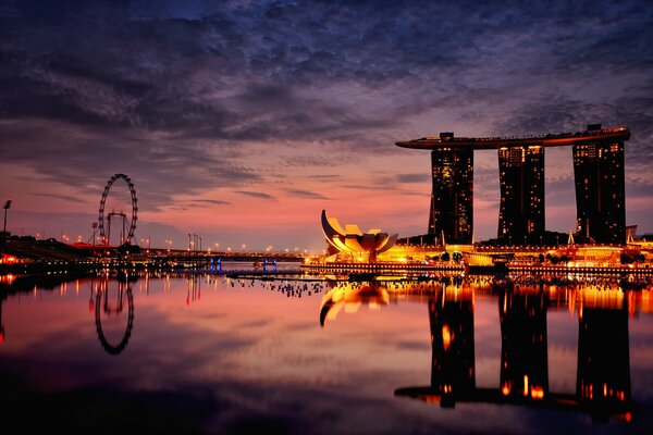 Night lights of Singapore Reflection in the water