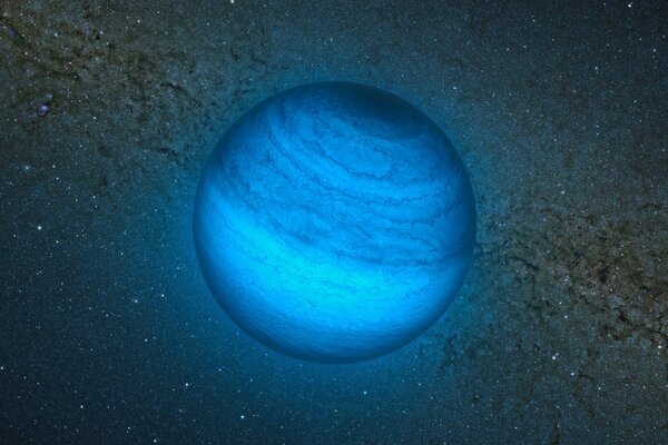 Blue wandering planet on the background of stars