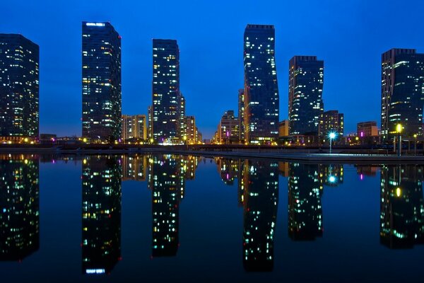 Multi-storey buildings in an Asian city at night