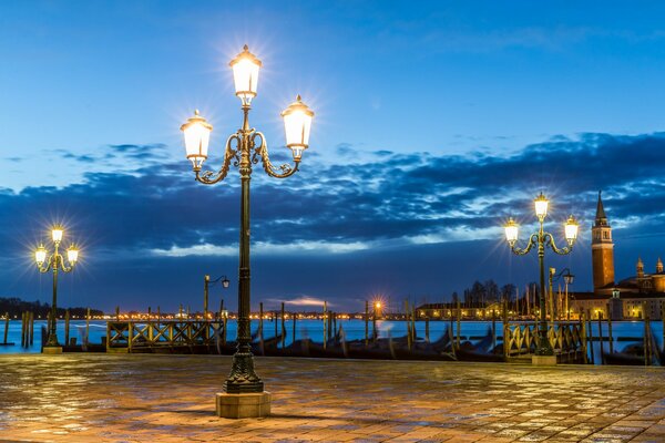 Venice Square in the evening lights