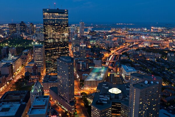 Night lights of Boston, USA, Massachusetts