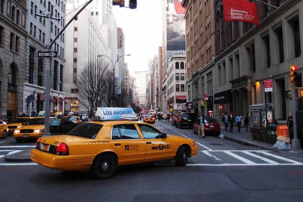 Taxi cebra rascacielos calle de la gran ciudad