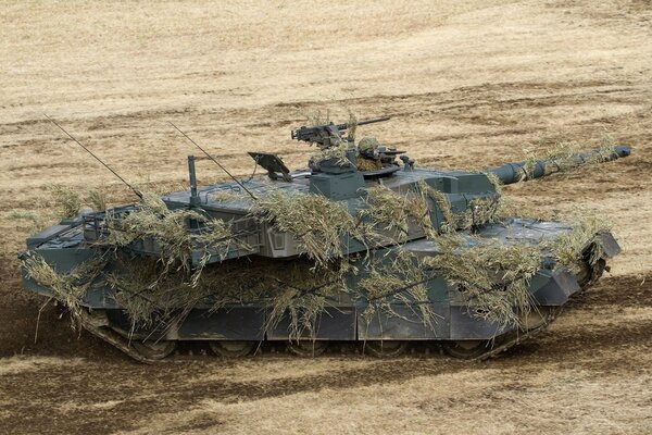 Char militaire déguisé sur le terrain