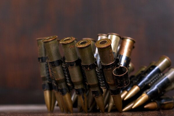 Cartridges from a military machine gun