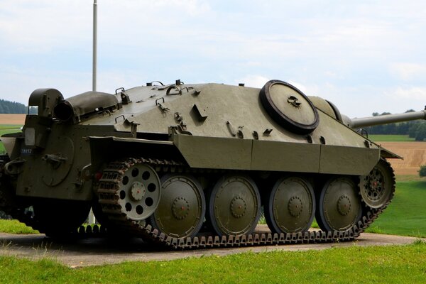 Tanque en el fondo de la hierba