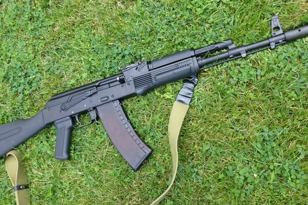 Title halbautomatischer AK 47 auf Gras